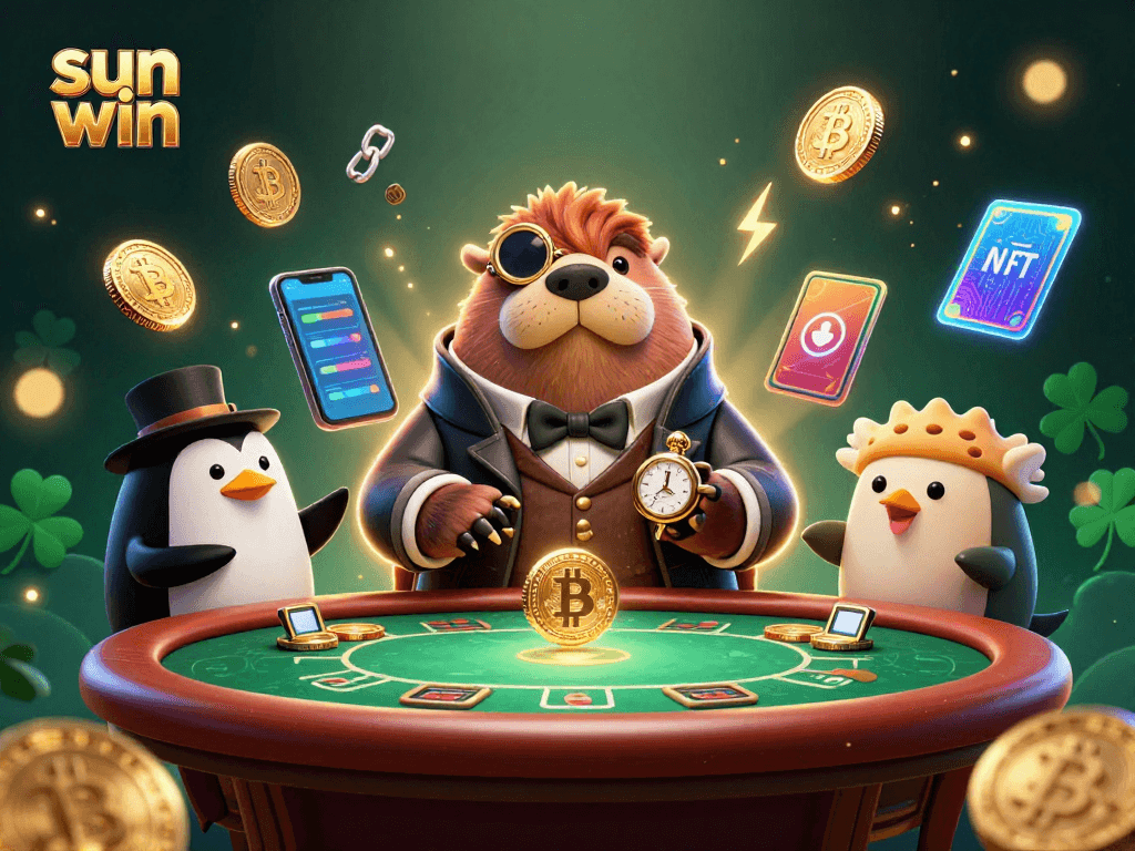Experience thrilling poker moments with sun win at an underwater casino table, featuring whimsical characters.