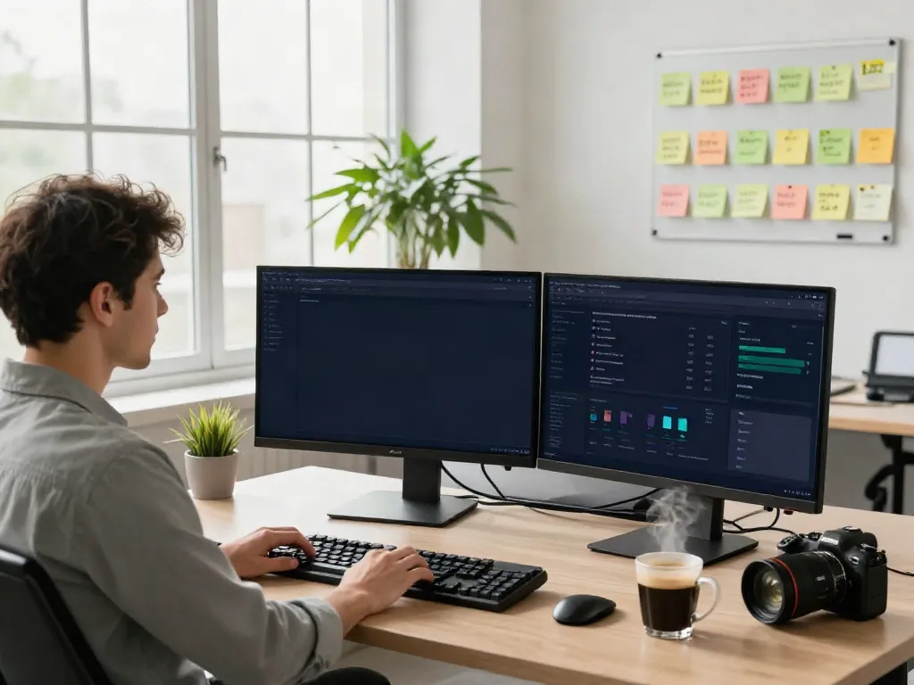 Digital marketer analyzing instant indexing analytics at a modern workspace.