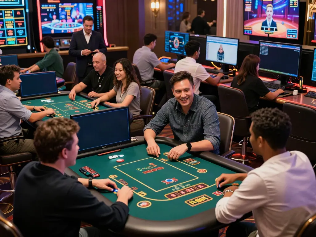 Players enjoying immersive games at http://sin88-onl.com/, showcasing vibrant casino atmosphere and excitement.