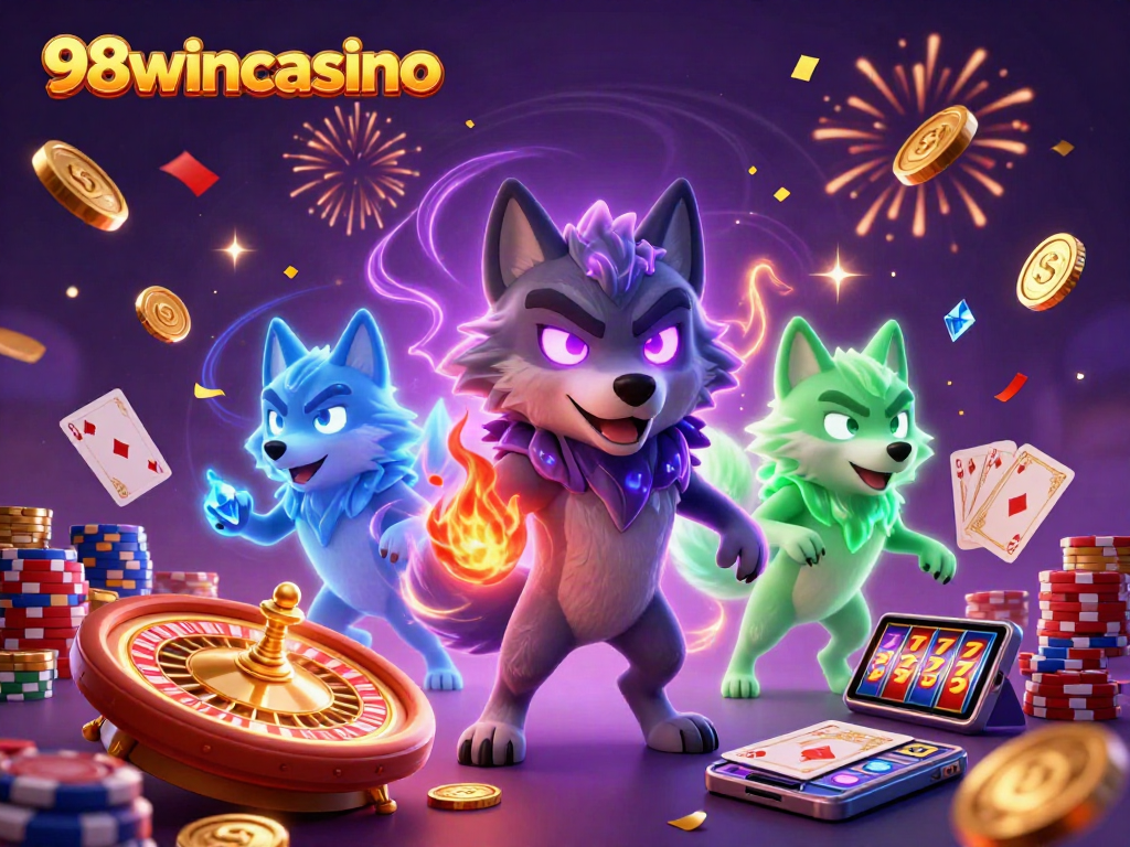 Experience the thrill of winning at 98wincasino with dynamic gameplay featuring ghostly wolves and casino elements.