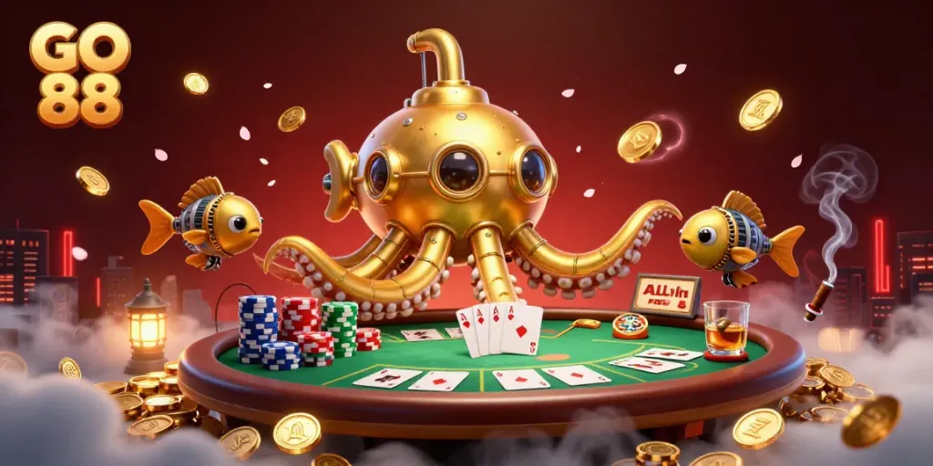 Experience high-stakes adventures at GO 88 with an exciting poker scene featuring golden kraken elements.