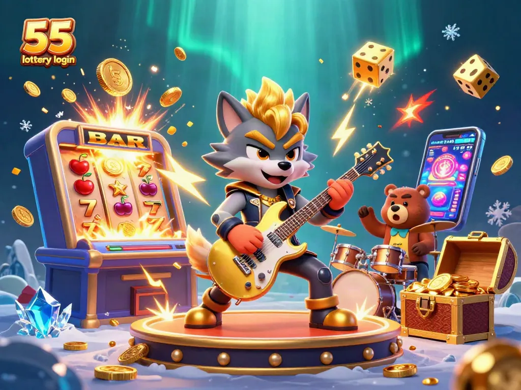 Engage with 55 lottery login for dynamic online gambling fun and jackpot wins in a vibrant casino illustration.