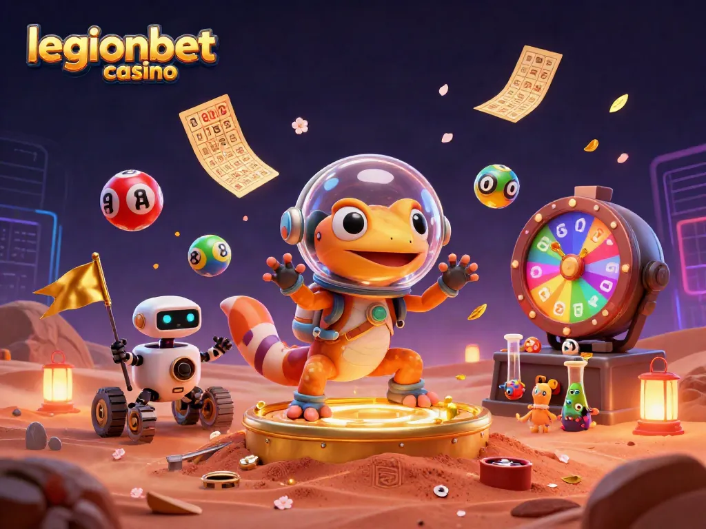 Experience the adventure at legionbet casino with a Martian gecko discovering treasures.