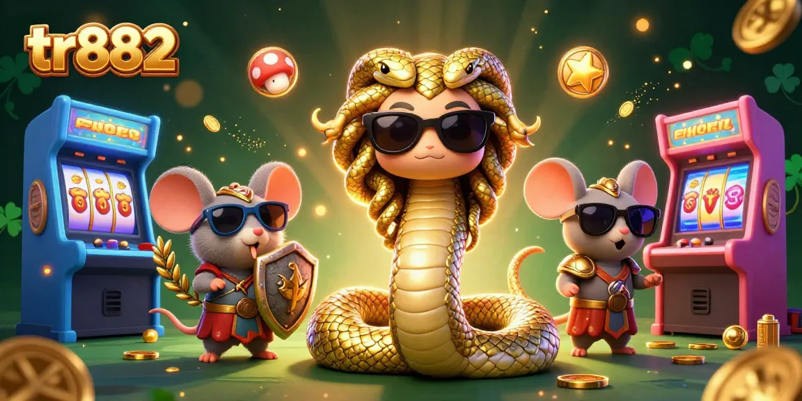 tr882 showcases a casino-themed scene with Medusa, a warrior mouse, and vibrant gaming elements.