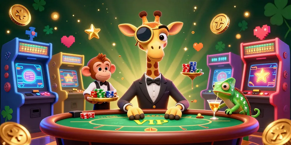 Win big at crazyvegas with a charismatic giraffe and gaming frenzy in this vibrant casino scene.