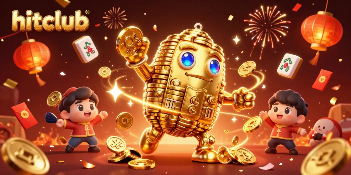 Hitclub players enjoy a vibrant casino atmosphere with golden golems and festive fireworks.